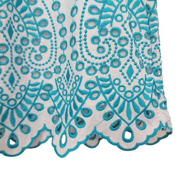 Chico's Eyelet Embroidered Top Womens Small Aqua Green Short Sleeve Bohemian - Picture 6 of 12